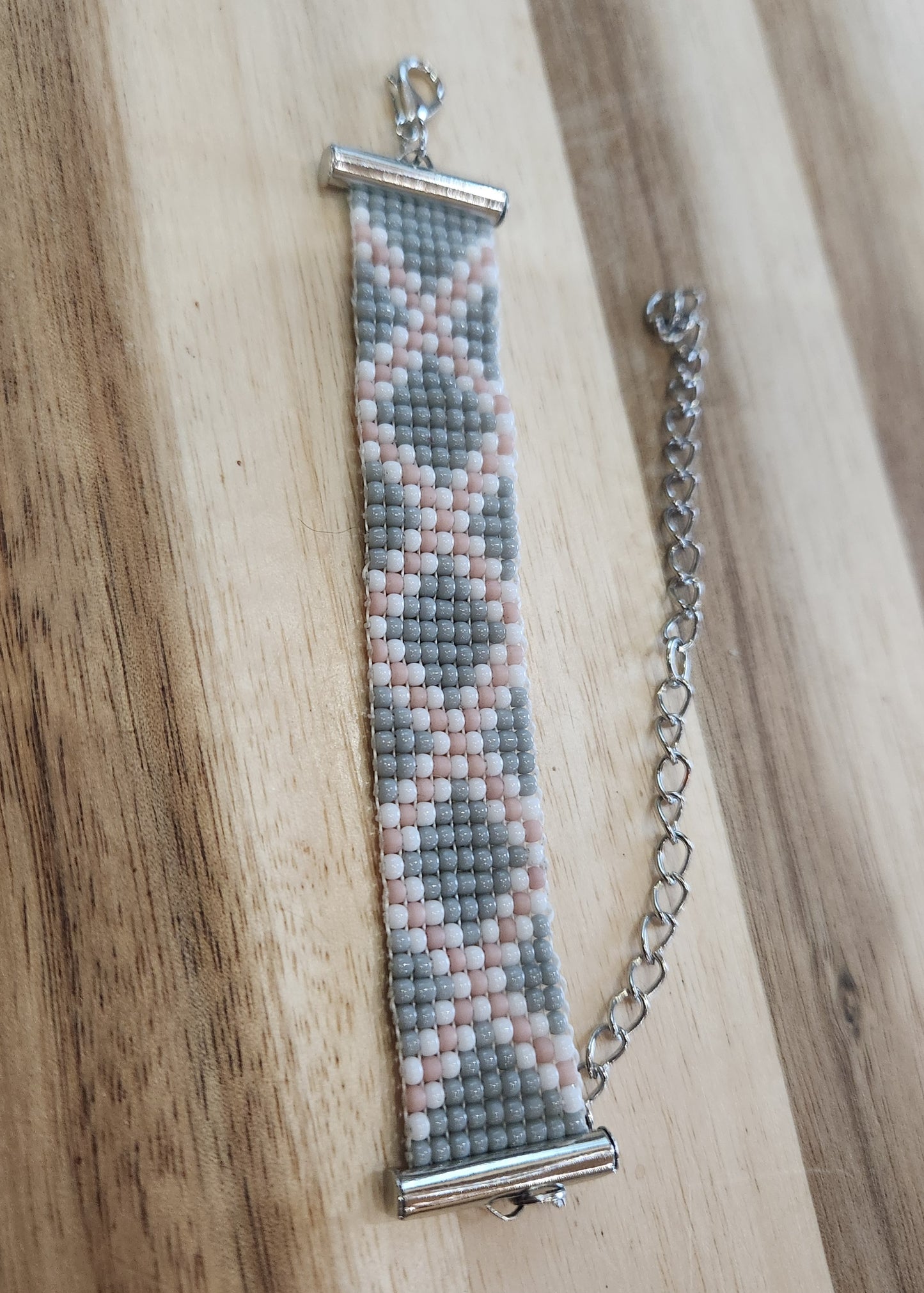 Grey & Pink Bead Bracelet