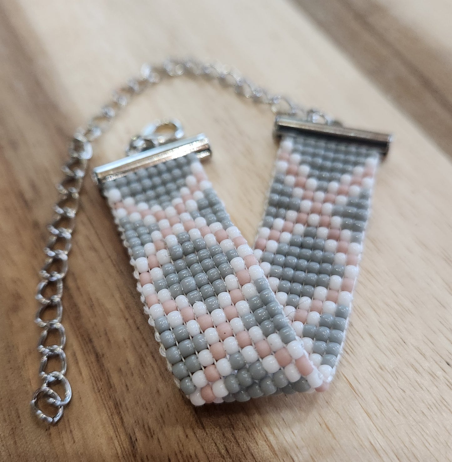 Grey & Pink Bead Bracelet
